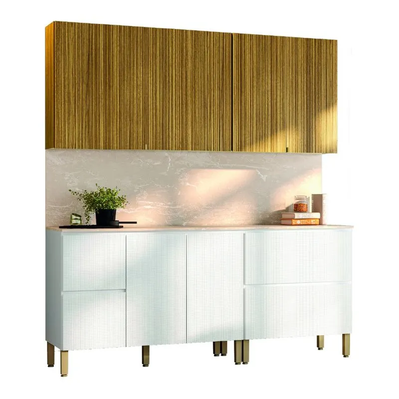 Armário De Cozinha Completa Com Balcão Art Kits Paraná 8 Portas 3 Gavetas Madeirado / Branco Branco