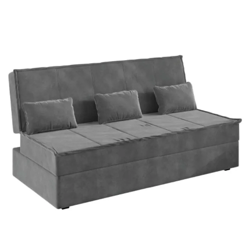 Sofá Cama 3 Lugares 1,80m Com Molas Austrália Veludo Cinza Selmer