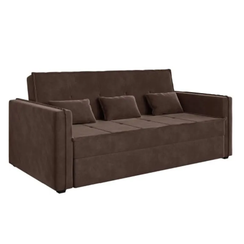 Sofá Cama 3 Lugares 2m Com Molas Caribe Veludo Marrom Selmer
