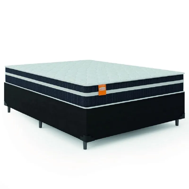 Cama Box Casal Queen Colchão Molas Qatar 158x198x60cm Branco / Preto - Suporta até 200 Kg Por Pessoa