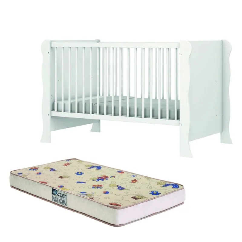 Berço Americano Com Colchão Carolina Baby Mini Cama 2 em 1 Para Quarto Bebê Luna Branco