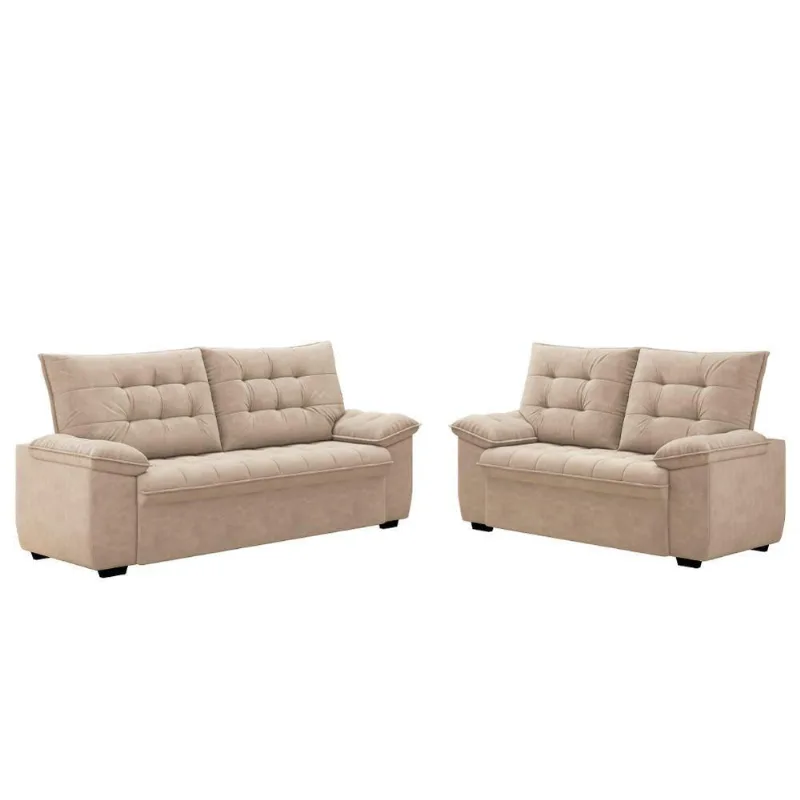 Conjunto De Sofá 2 E 3 Lugares Bertioga Veludo Capuccino Luizzi Cappuccino