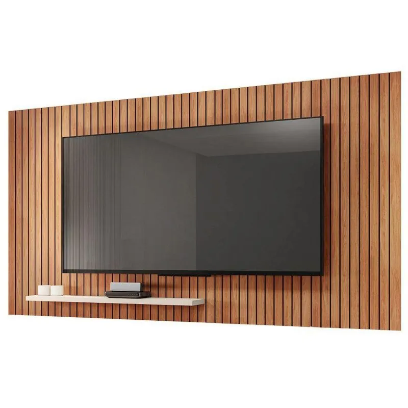 Painel Ripado Para Tv Até 75 Polegadas Com Prateleira Madeirado/off White França Caemmun Freijó/off