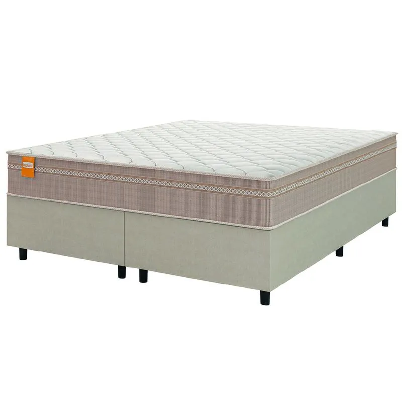 Cama Box Casal Queen Colchão Molas Qatar 158x198x60cm Bege/Branco Inducol - Suporta Até 200 Kg Por Pessoa