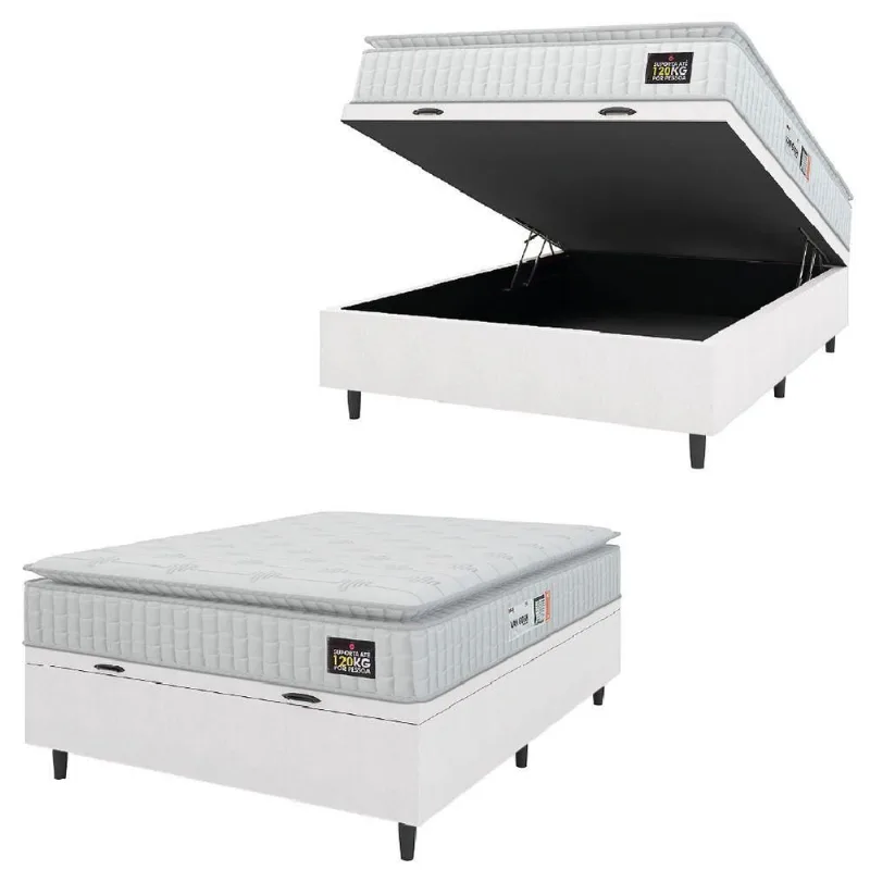 Cama Box Baú Casal Colchão Espuma D33 Pillow Top Van Gogh 138x188x65cm Branco Hellen