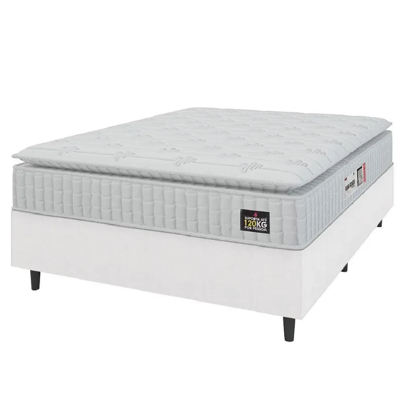 Cama Box Casal Queen Colchão Espuma D33 Pillow Top Van Gogh 158x198x62cm Branco Hellen – Suporta Até 120 Kg Por Pessoa
