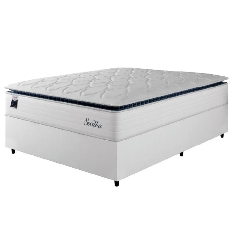 Cama Box Casal Colchão Molas Ensacadas Com Pillow Sevilha 138x188x71cm Branco/cinza Hellen