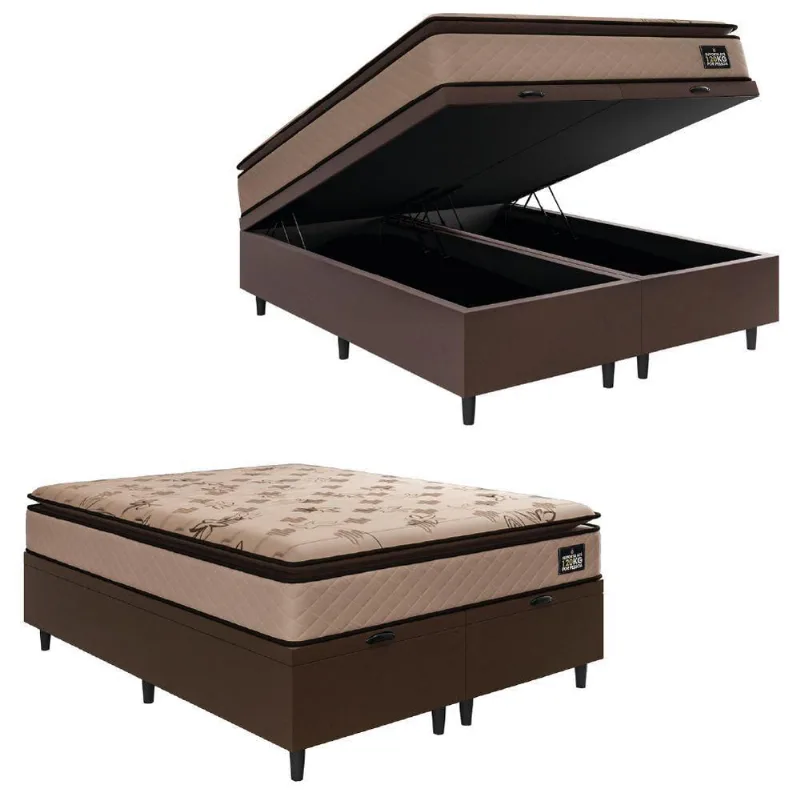 Cama Box Baú Casal Queen Colchão Espuma D33 Pillow Top Van Gogh 158x198x70cm Suede Marrom Hellen
