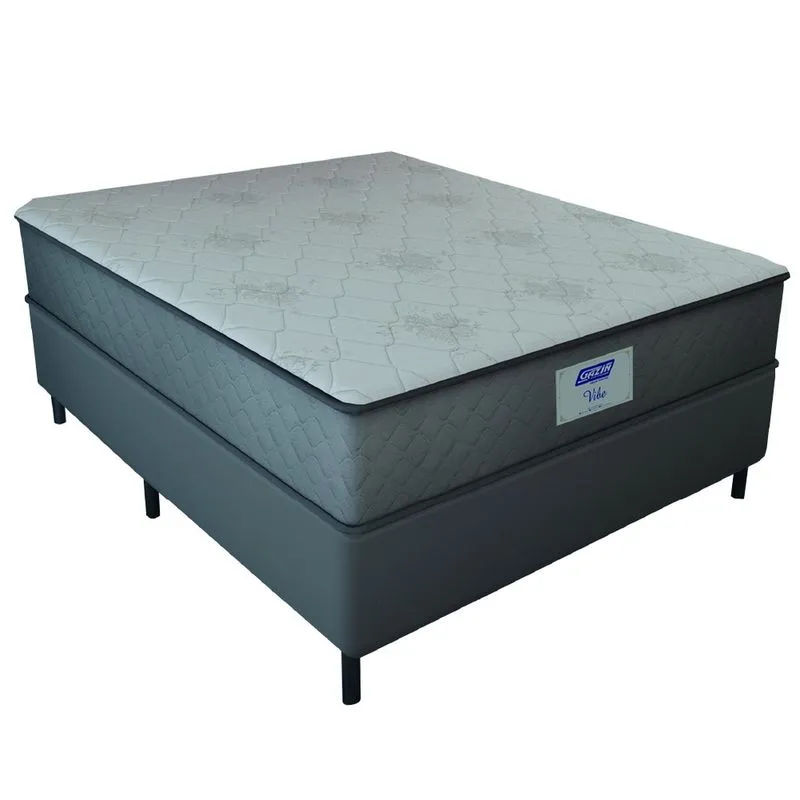 Cama Box Casal Queen Colchão Gazin Com Molas Ensacadas Vibe 158x198x60cm Suede Cinza