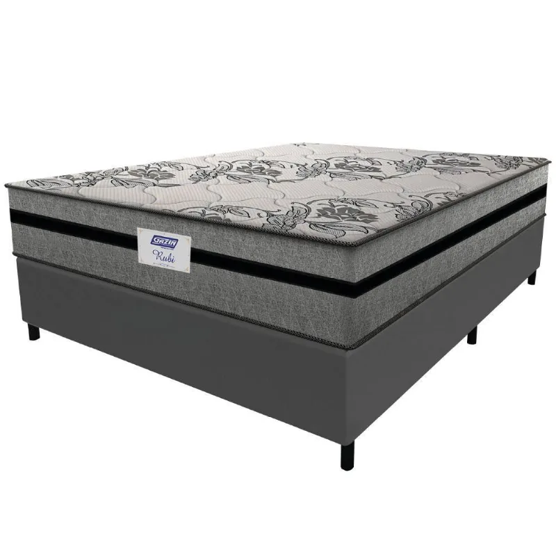 Cama Box Casal King Colchão Gazin Com Molas Ensacadas Rubi 193x203x70cm Suede Cinza/preto Cinza