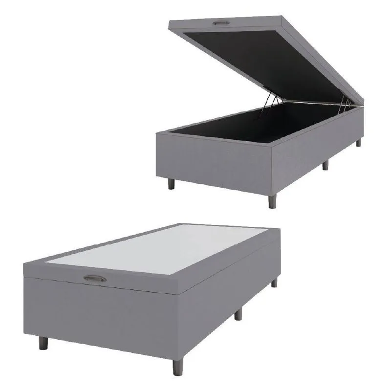 Cama Box Com Baú 0,96m Com 41cm De Altura Prince Cinza Cinza