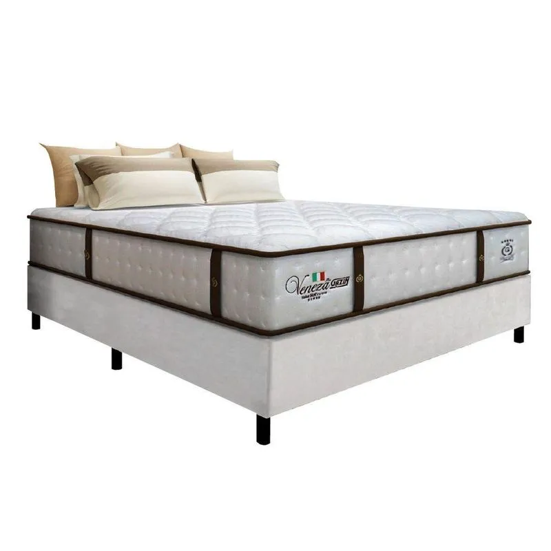 Cama Box Casal Queen Colchão Molas Ensacadas Gazin Com Pillow Veneza 158x198x68cm Branco/Marrom