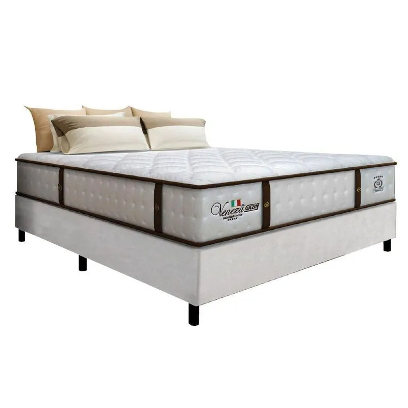 Cama Box Casal King Colchão Molas Ensacadas Gazin Com Pillow Veneza 193x203x68cm Branco/Marrom