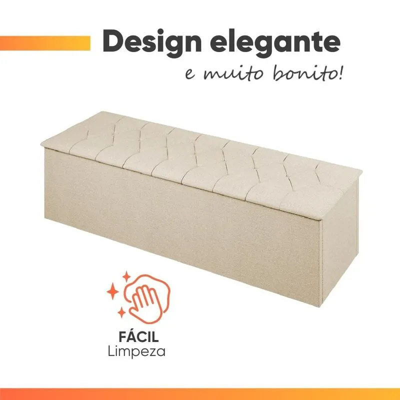 Baú Calçadeira Istambul Dobuê Bege 1,60M Suede