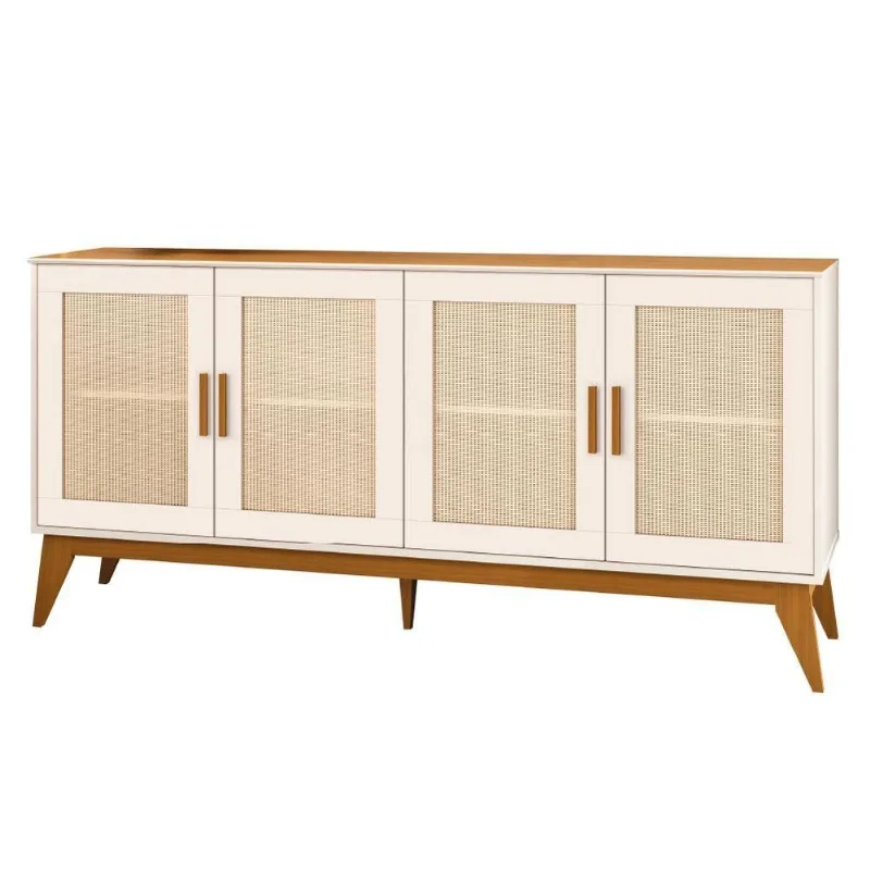 Balcão Buffet Aparador Andorra Retrô 4 Portas MDP 172CM Amadeirado e Off White