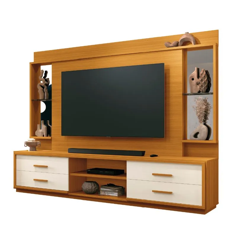 Estante Home Theater com Espelho e Vidro Para TV Até 75 Polegadas 2,40m Leni EDN