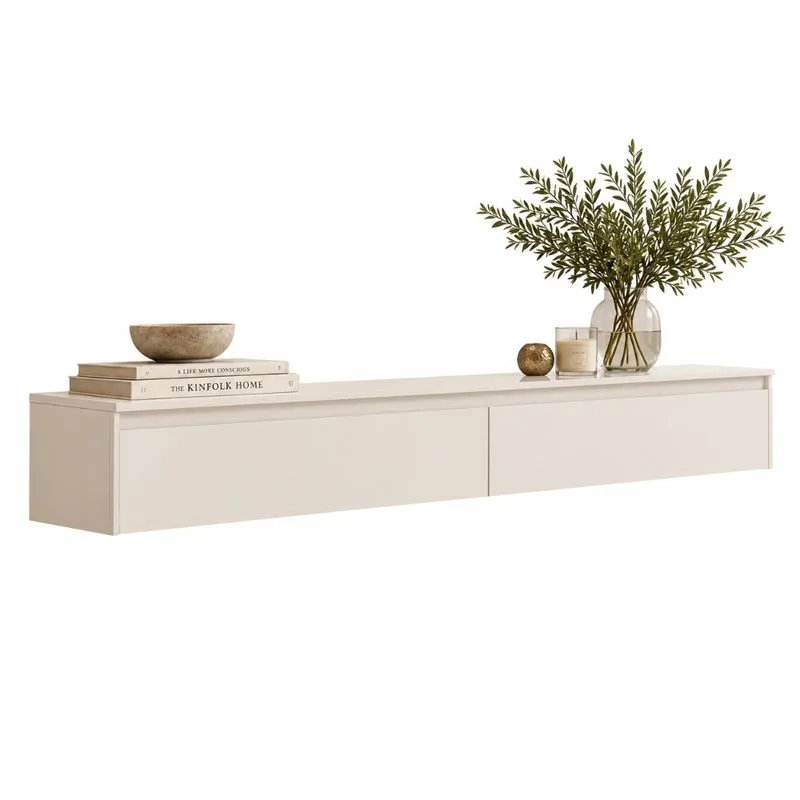 Aparador Suspenso Para Hall De Entrada 2 Gavetas 1,35m Aspen Off White Edn