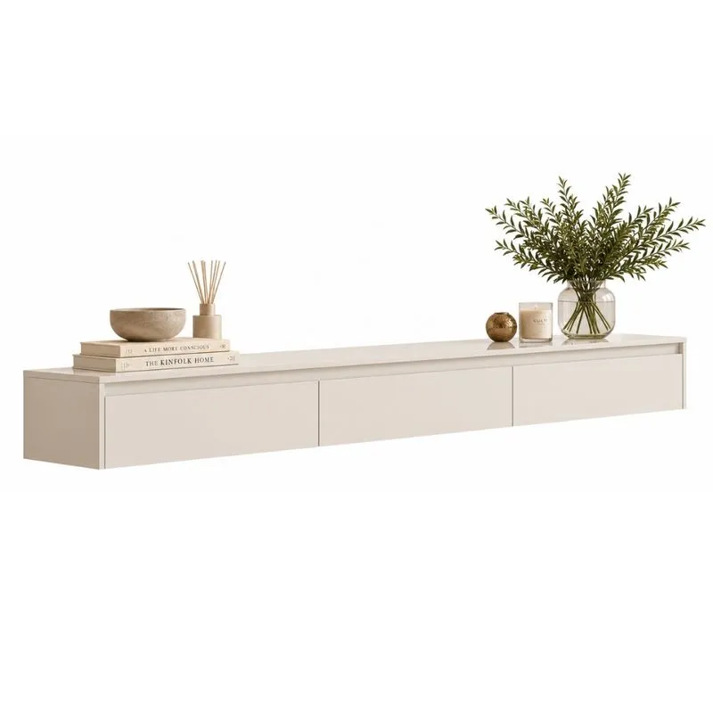 Aparador Suspenso Para Hall De Entrada 3 Gavetas 1,80m Aspen Off White Edn