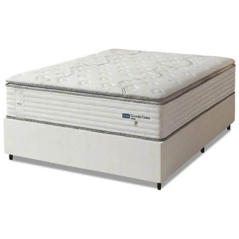 Cama Box Casal Colchão Molas Guarda Costas Max Com Pillow Probel 138x188x78cm Branco / Cinza