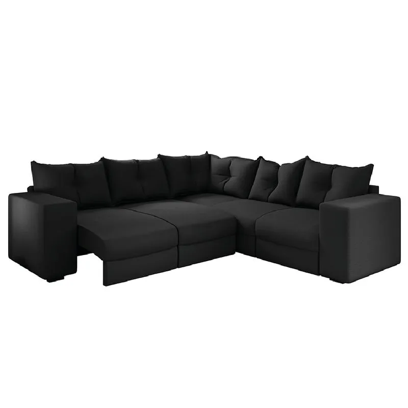Sofá de Canto Retrátil 5 Lugares Veludo New Qatar Selmer Preto