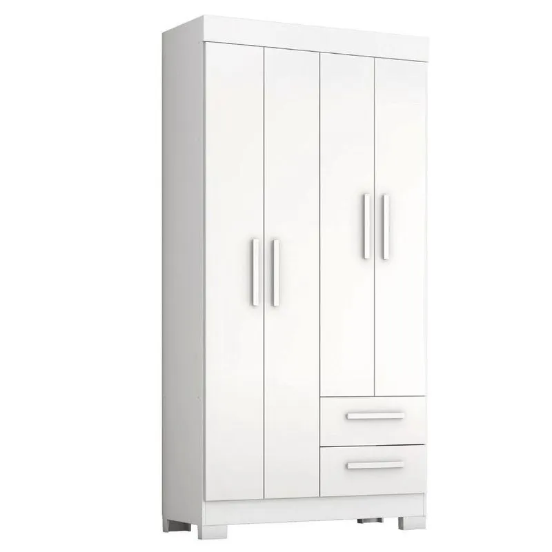 Guarda Roupas Solteiro 4 Portas 2 Gavetas Malta Branco Flex Notável