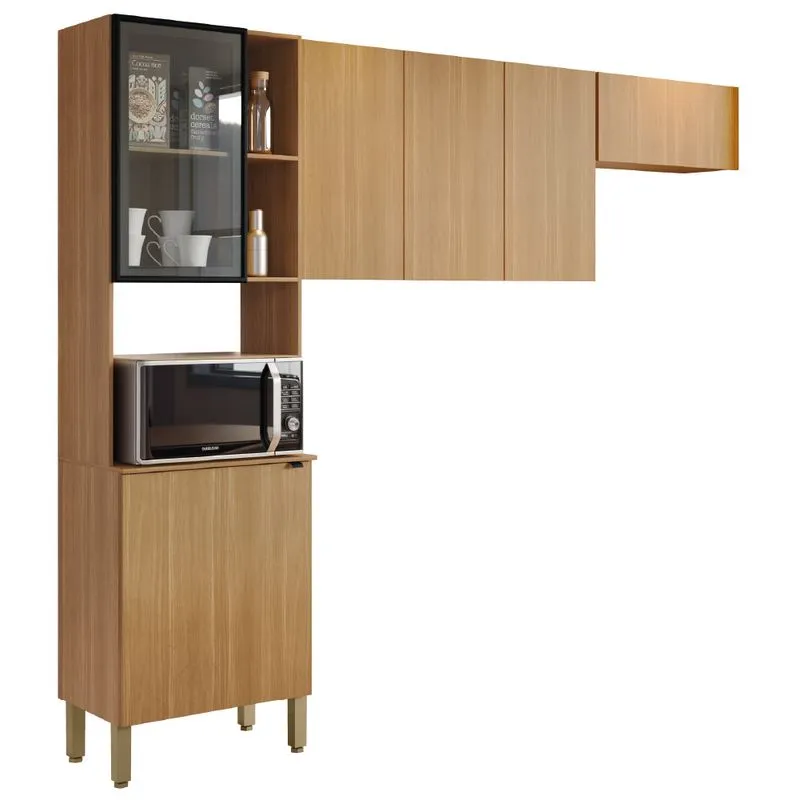 Armário de Cozinha Completa 6 Portas com Vidro e Nicho Para Micro Ondas Vert Plus Kit's Paraná