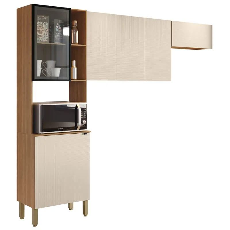 Armário de Cozinha Completa 6 Portas com Vidro e Nicho Para Micro Ondas Vert Plus Kit's Paraná