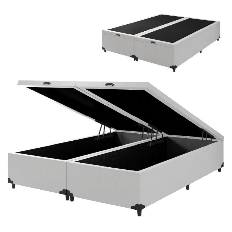 Cama Box Com Baú King 1,93m Prince Branco Branco