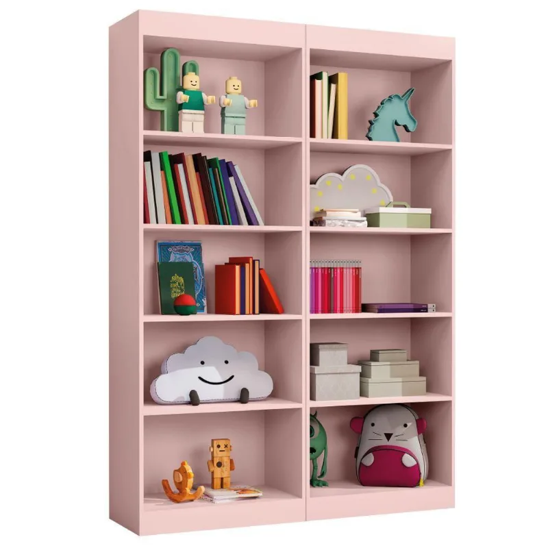 Kit 2 Estantes Livreiro Office Multiuso 8 Prateleiras Rose