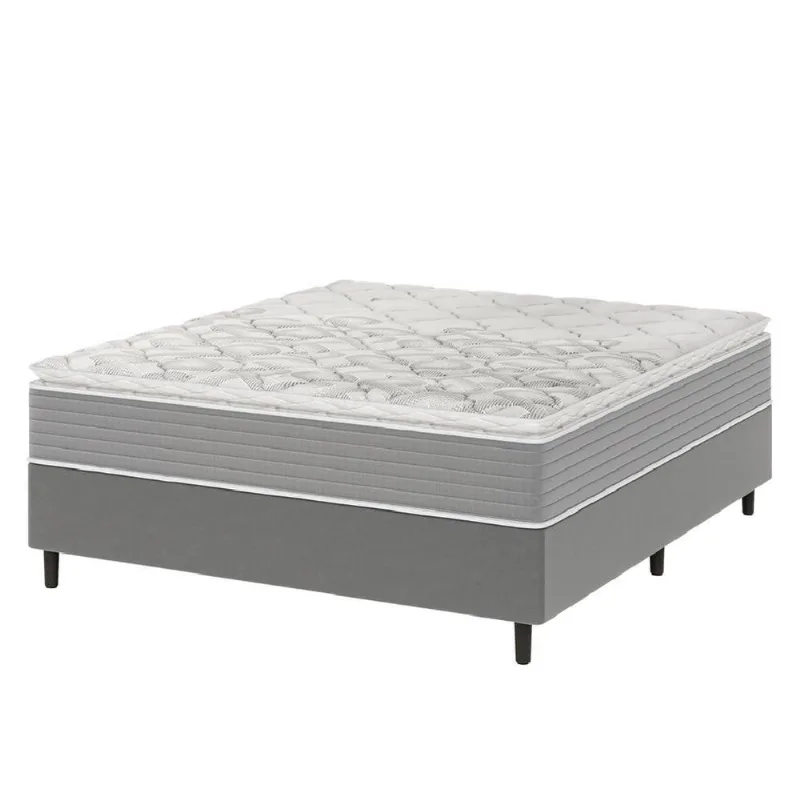 Cama Box Casal Molas Ensacadas Pillow Top 138x188x63cm Martino Cinza Umaflex Cinza
