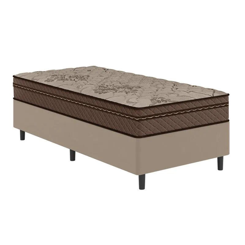 Cama Box Solteiro Colchão Com Molas Ensacadas Tokio 88x188x63cm Marrom/Bege Umaflex