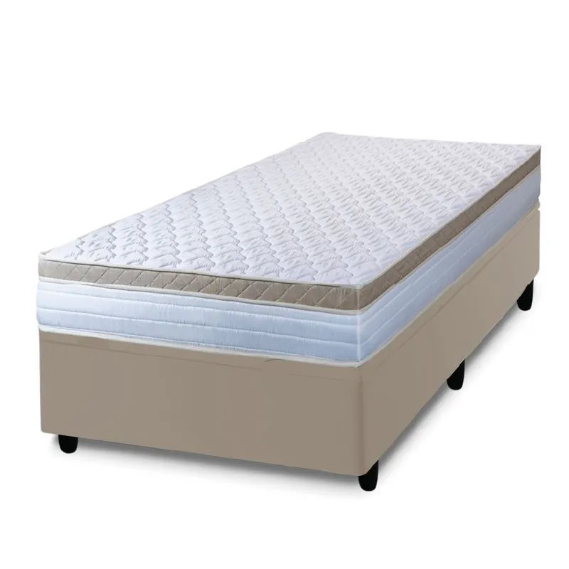 Cama Box Solteiro Colchão Com Molas Ensacadas 88x188x60cm Dunas Branco/Bege Hellen