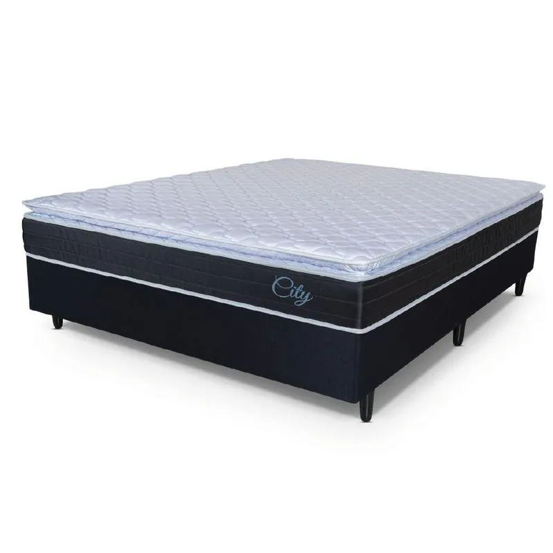 Cama Box Casal Queen Colchão Com Molas Ensacadas City Pillow Top 158x198x61cm Preto/branco Hellen