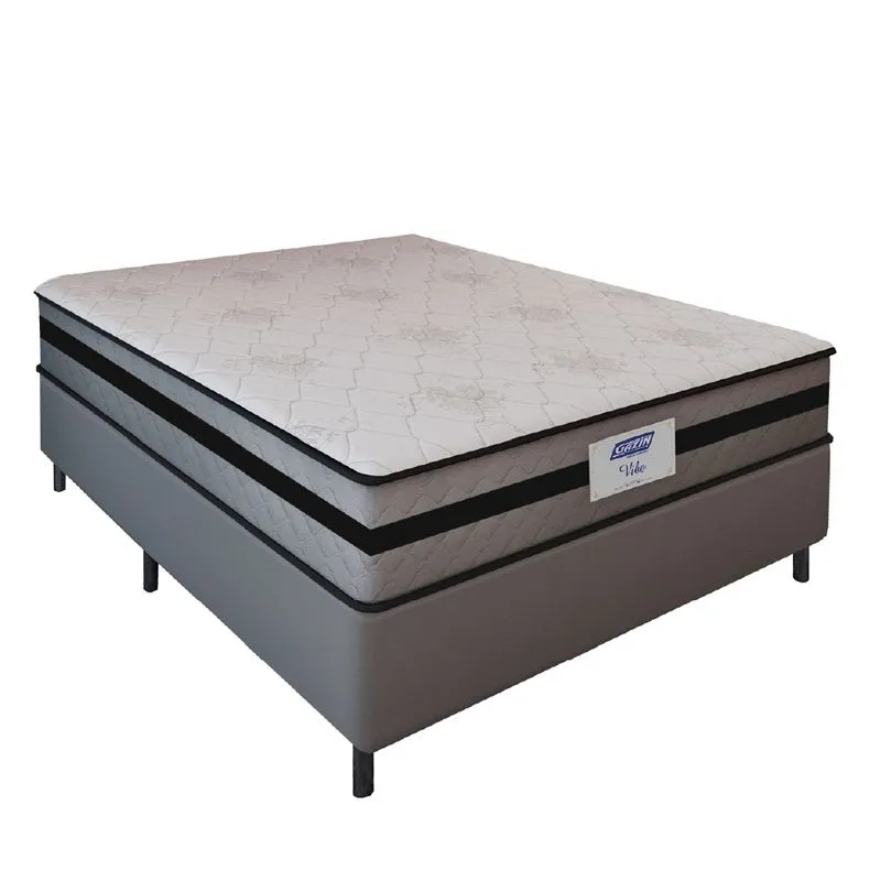Cama Box Casal Gazin com Molas Ensacadas Vibe 138x188x60cm Cinza/Preto