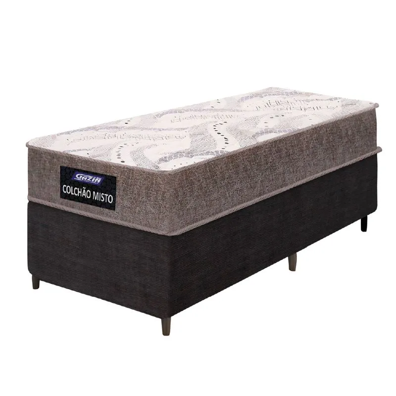 Cama Box Solteiro Gazin Colchão Com Espuma 88x188x55cm Camboriu Marrom-Suporta Até 120 Kg Por Pessoa