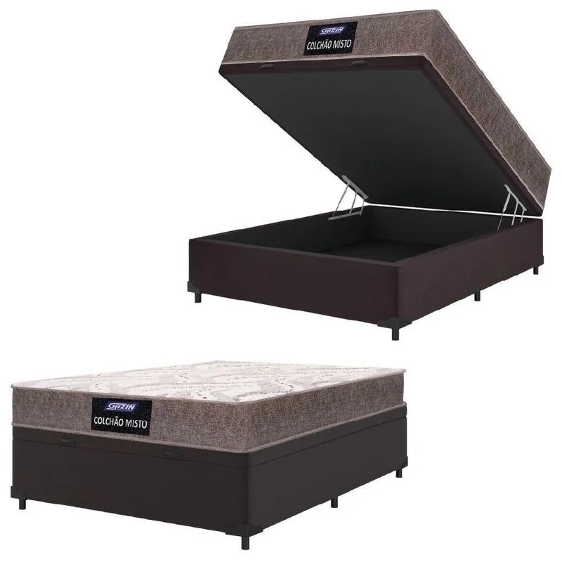Cama Box Baú Casal Gazin Colchão Com Espuma 138x188x58cm Camboriú Marrom
