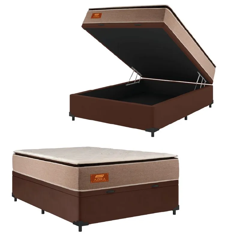 Cama Box Baú Casal Gazin Colchão Com Molas Ensacadas 138x188x75cm Azera Branco/Bege