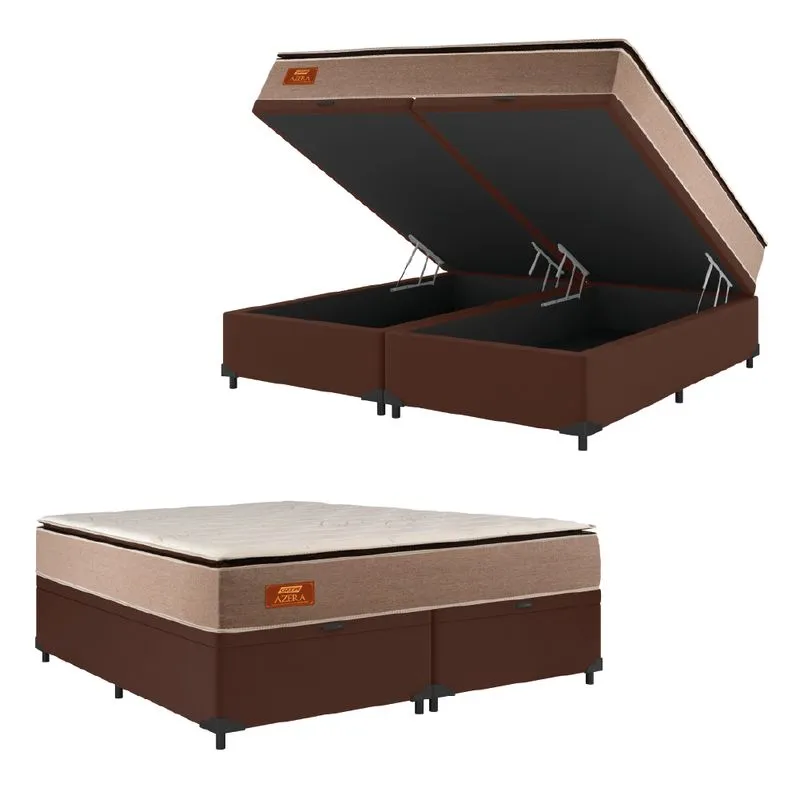 Cama Box Baú Casal King Gazin Colchão Com Molas Ensacadas 193x203x75cm Azera Branco/Bege