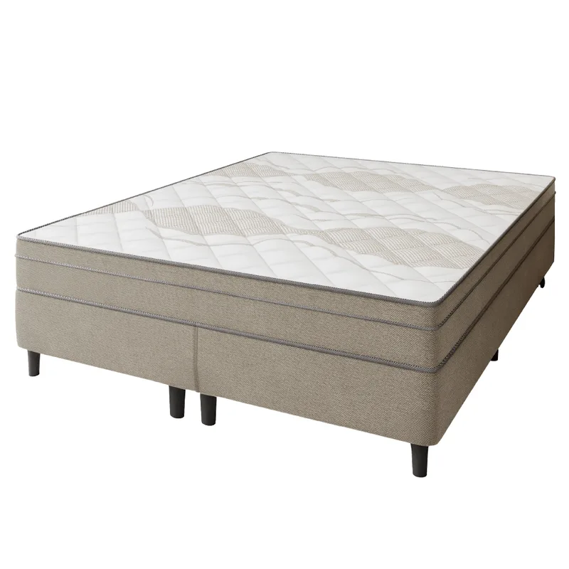 Cama Box Casal Queen Molas Ensacadas 158x198x77cm Florida Bege Portobel-Suporta Até 120Kg Por Pessoa