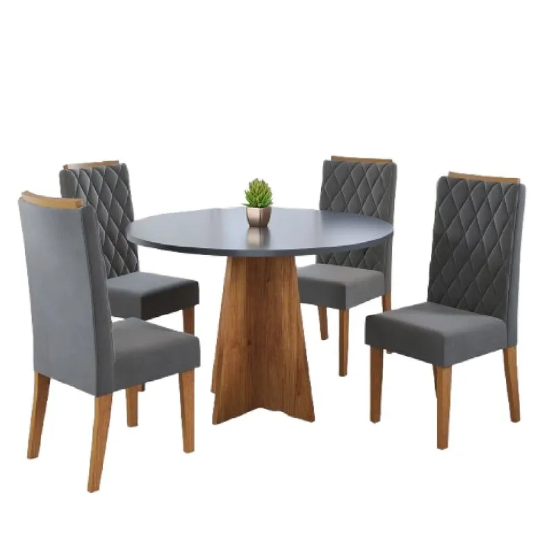 Conjunto de Mesa Sala de Jantar Redonda 0,90m 4 Cadeiras Fin Veludo Viero