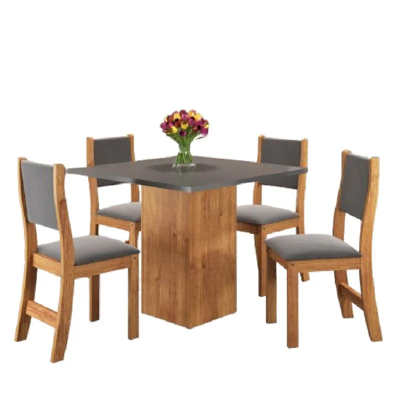 Conjunto de Mesa Sala de Jantar Quadrada 0,90m 4 Cadeiras Lord Veludo Viero