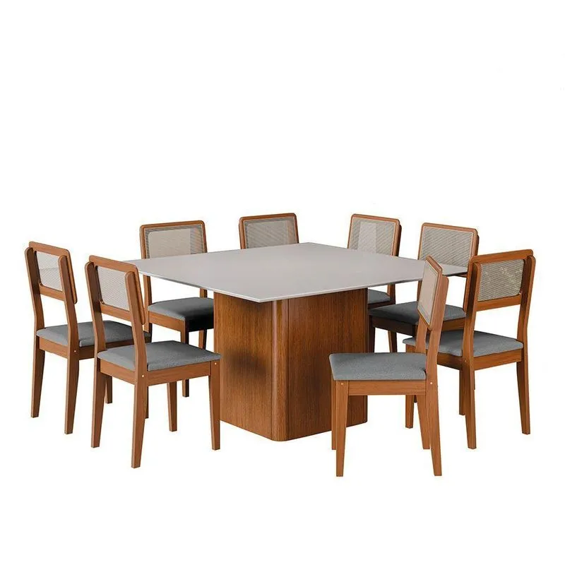 Conjunto Sala De Jantar Mesa Quadrada Montevideo 1,36m Com 8 Cadeiras Santiago Madeirado/cinza Dobuê