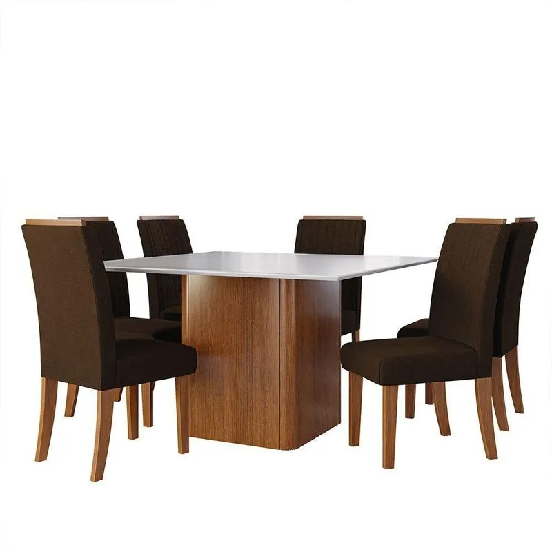 Conjunto Sala De Jantar Mesa Quadrada Montevideo 1,36m 6 Cadeiras Grécia Madeirado/chocolate Dobuê