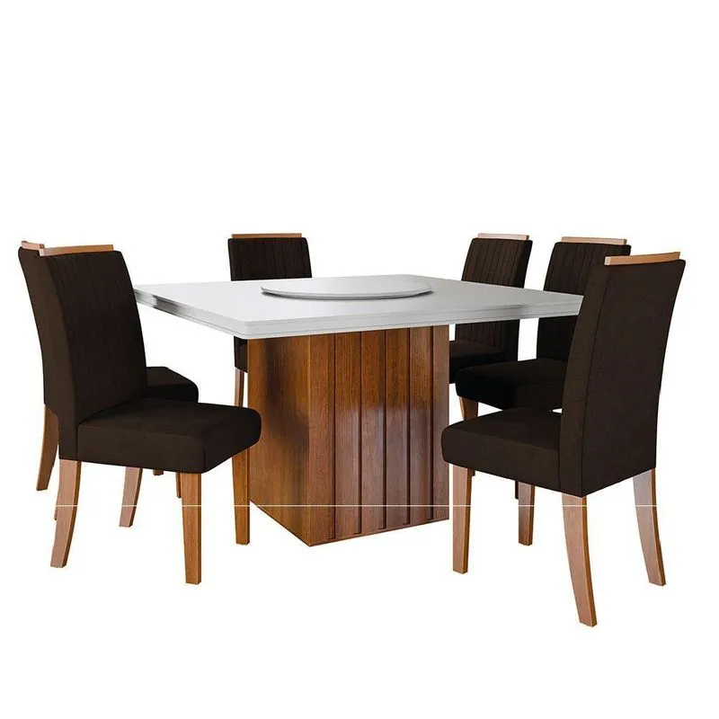 Conjunto Sala De Jantar Amsterdã New Mesa Com Tampo Giratório 6 Cadeiras Grécia Madeirado/chocolate
