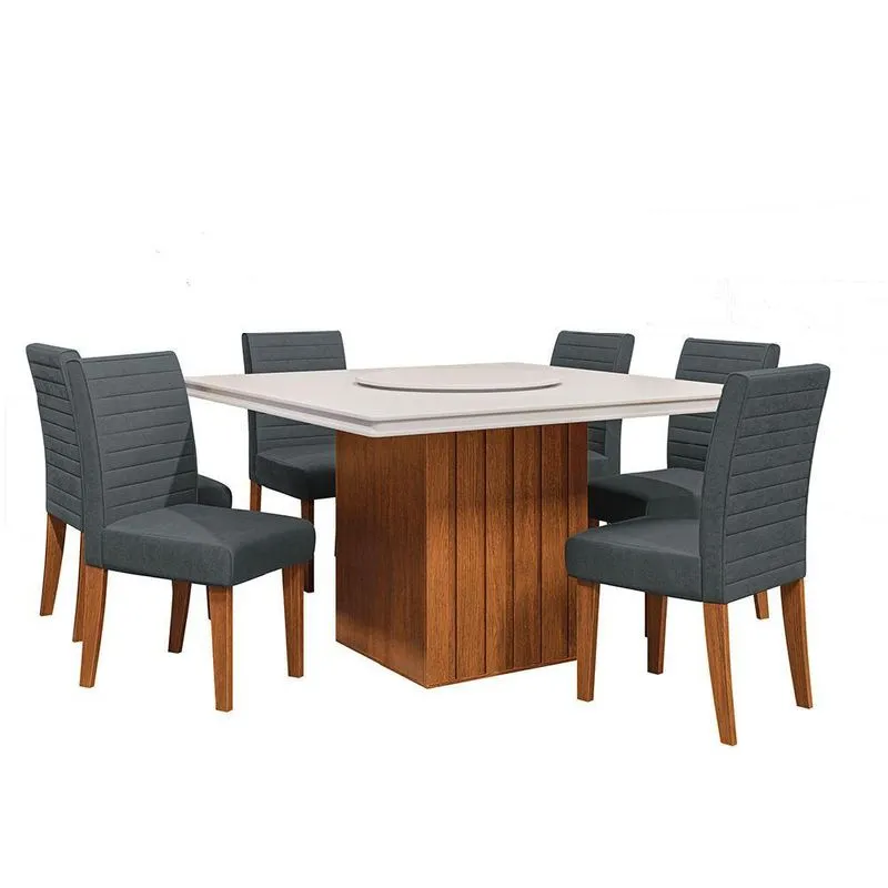 Conjunto Sala De Jantar Amsterdã New Mesa Com Tampo Giratório 6 Cadeiras Creta Madeirado/grafite