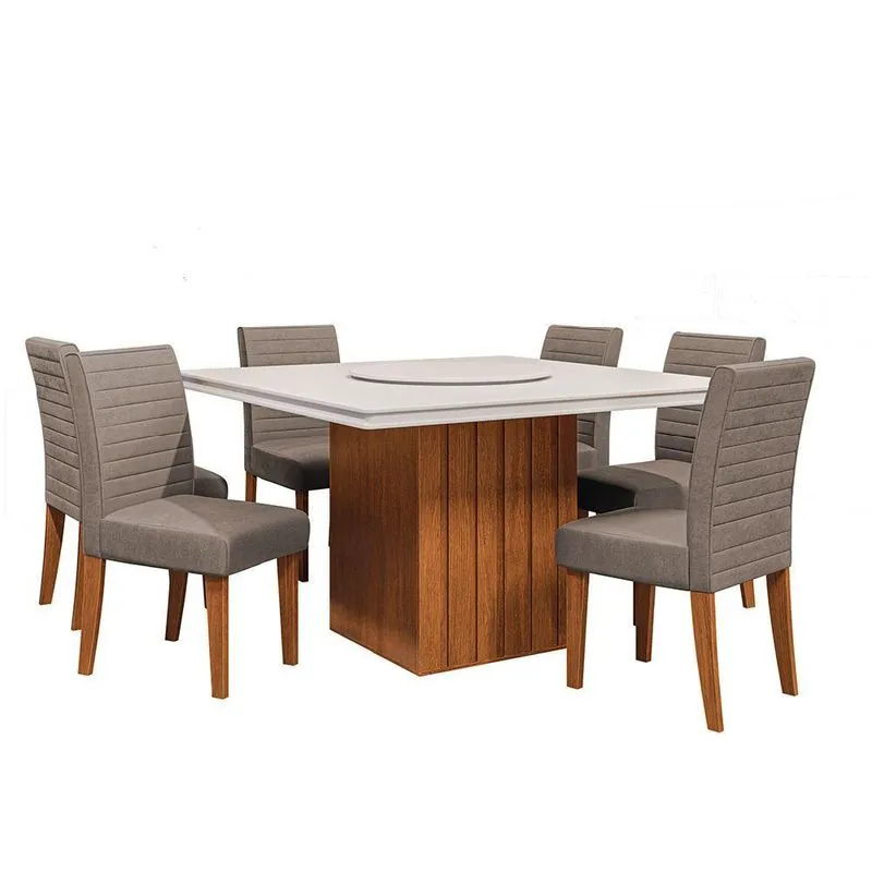 Conjunto Sala De Jantar Amsterdã New Mesa Com Tampo Giratório 6 Cadeiras Creta Madeirado/mascavo