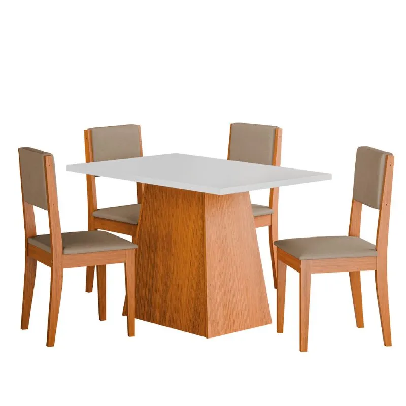 Conjunto Sala de Jantar Mesa 1,36m 4 Cadeiras Trento Madeirado/Mascavo Dobuê