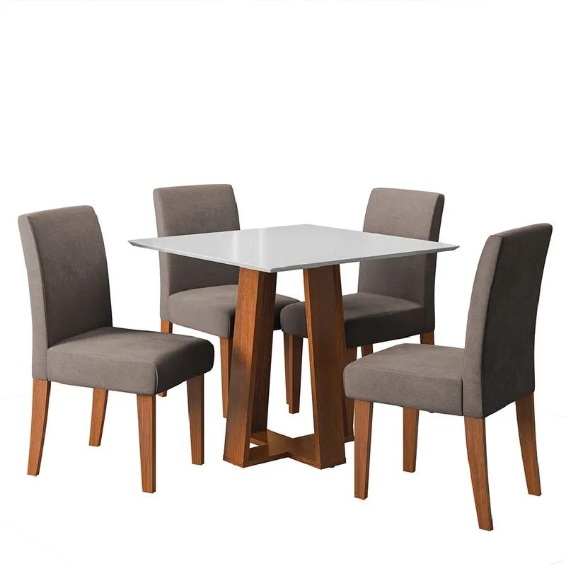 Conjunto Sala de Jantar Mesa Athenas Quadrada 0,90m 4 Cadeiras Trieste Madeirado/Mascavo Dobuê