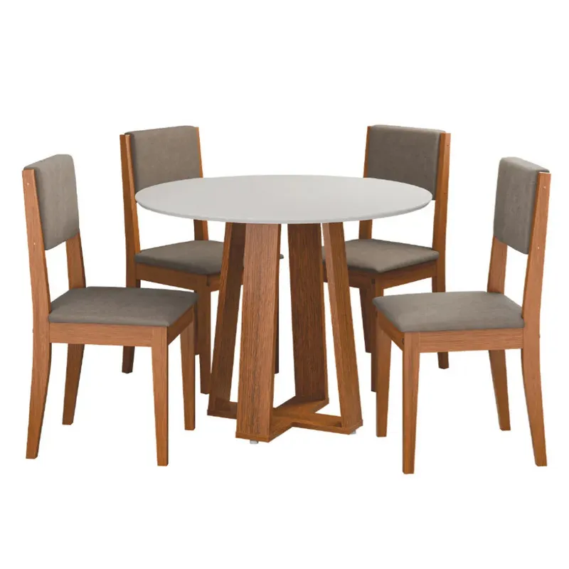 Conjunto Sala de Jantar Mesa Athenas Redonda 4 Cadeiras Trento Madeirado/Mascavo Dobuê