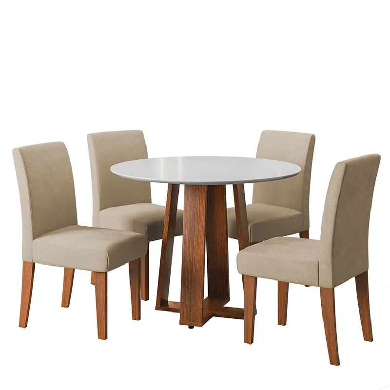 Conjunto Sala de Jantar Mesa Athenas Redonda 4 Cadeiras Trieste Madeirado/Bege Dobuê